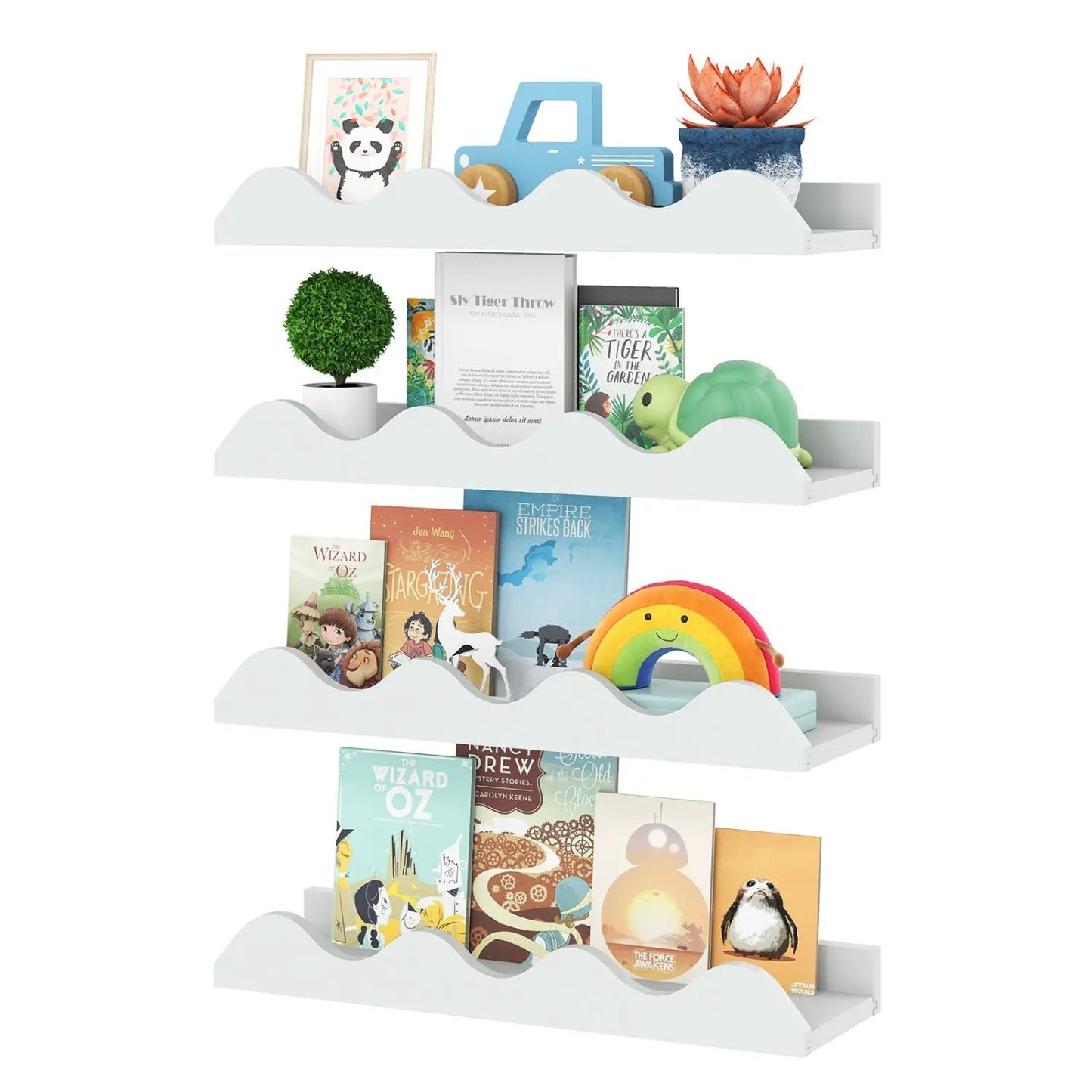 Floating Nursery Book Shelves Set of 4 White Fir