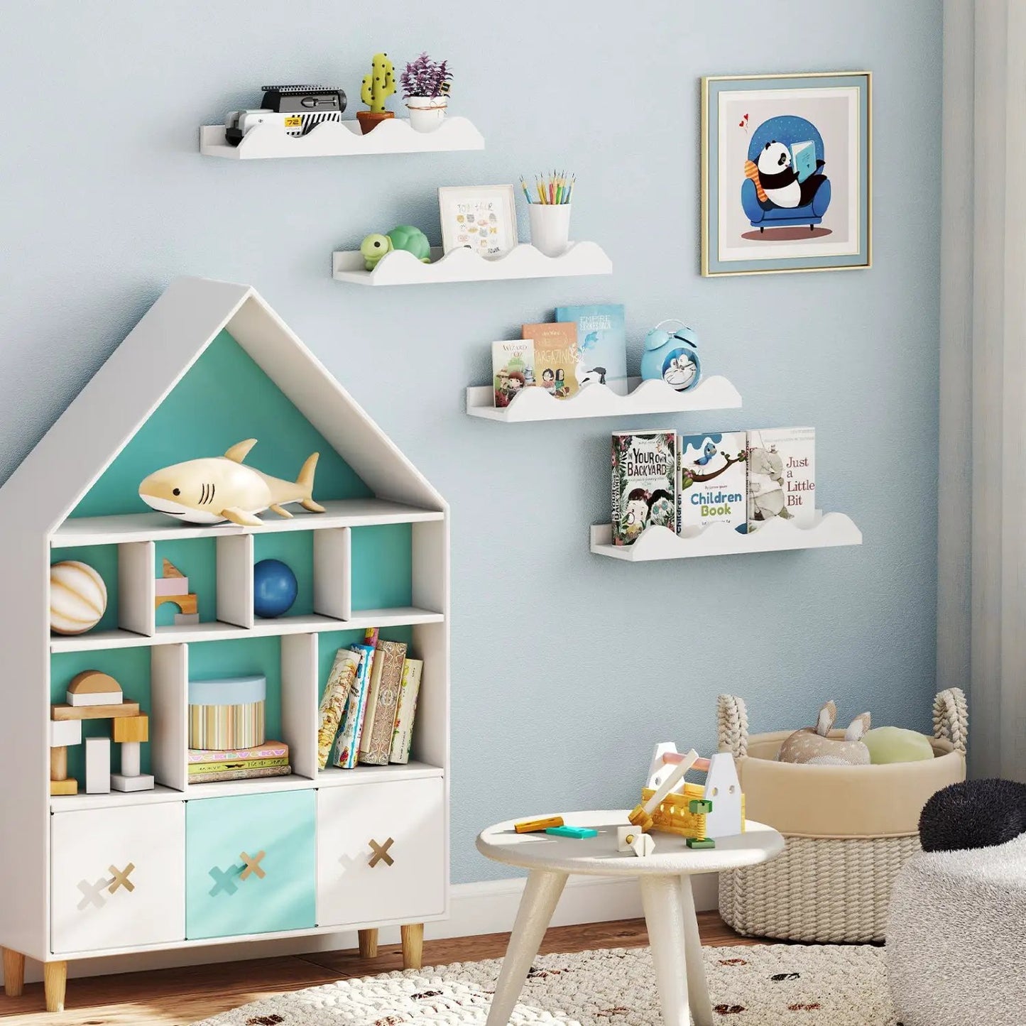 Floating Nursery Book Shelves Set of 4 White Fir