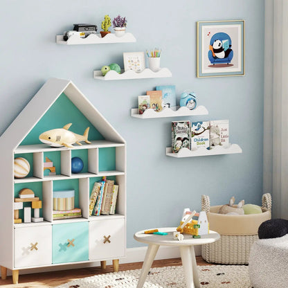 Floating Nursery Book Shelves Set of 4 White Fir