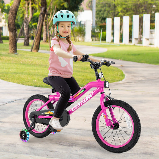 16 Inch LED Lighted Kids Bike with Training Wheels and Headlight for Ages 4-7 Years-16 inches - Tampa Home & Garden Store