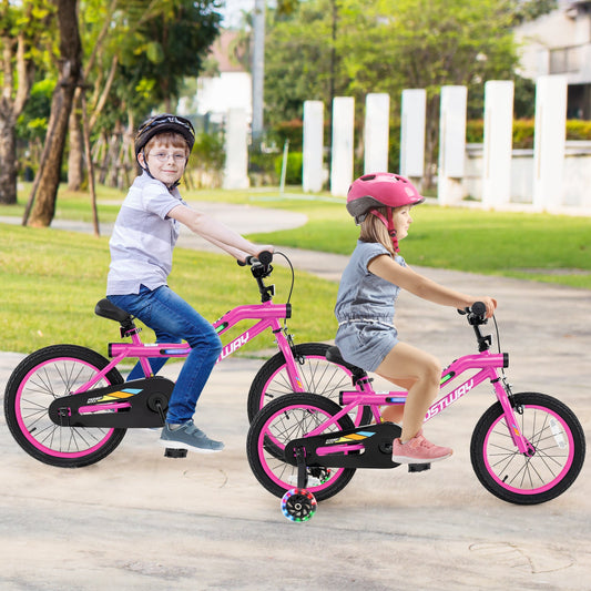 16 Inch LED Lighted Kids Bike with Training Wheels and Headlight for Ages 4-7 Years-16 inches - Tampa Home & Garden Store