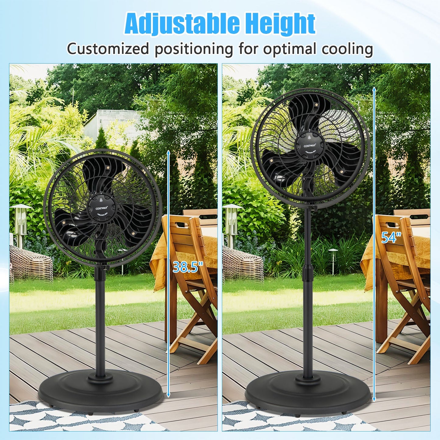 Ventilador de pie oscilante de 16 pulgadas para exteriores con nebulizador y 3 niveles de niebla - Negro