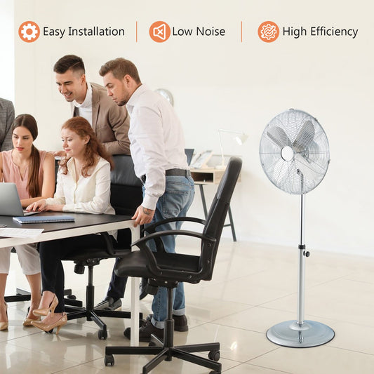 16 Inch Pedestal Standing Fan Oscillating Pedestal Fan with 3 Speeds and Adjustable Height-Silver - Tampa Home & Garden Store