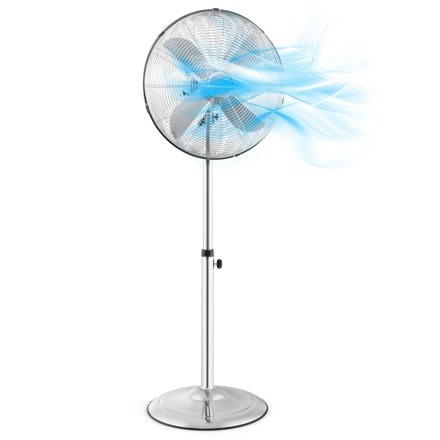 Ventilador de Pedestal Oscilante de 16 Pulgadas con 3 Velocidades y Altura Ajustable - Plateado