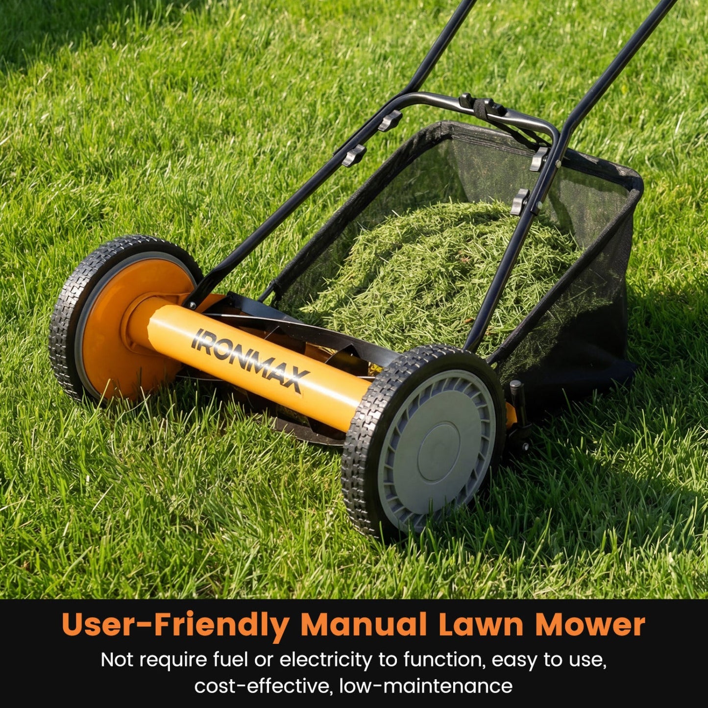16 Inch Push Lawn Mower with 5 Steel Blades and Grass Catcher Bag