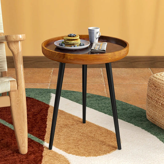 Round Sea Shell End Table with Epoxy Resin Finish, wood rim, black legs DirectDeals on Tampa Home & Garden Store