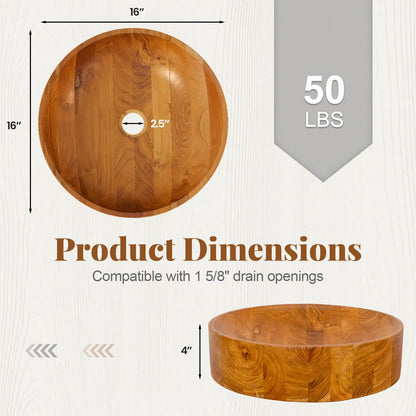 Teak Vessel Sink with 16 Inch Rounded Corners
