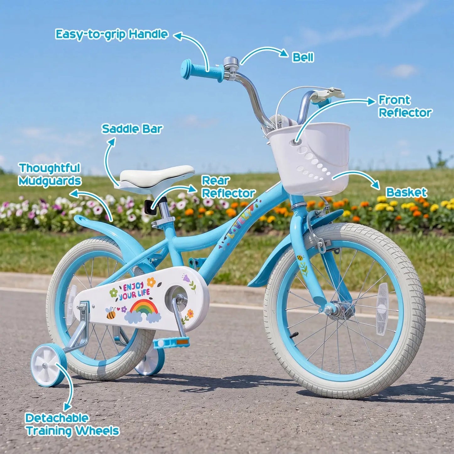 Girls Bike 12-18 Inches Training Wheels Basket