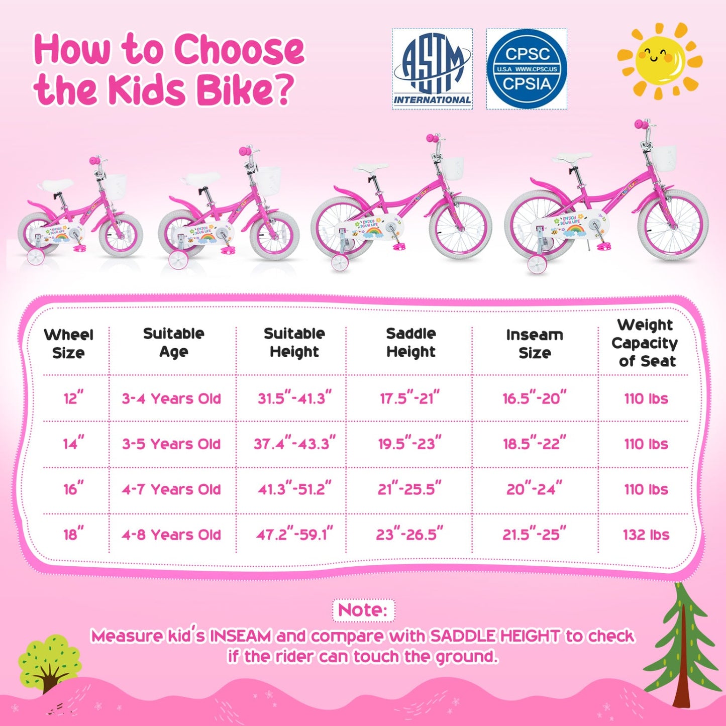 Girls Bike 12 to 18 Inch with Training Wheels