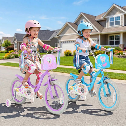 Girls Bike 18 Inch Training Wheels and Front Bag