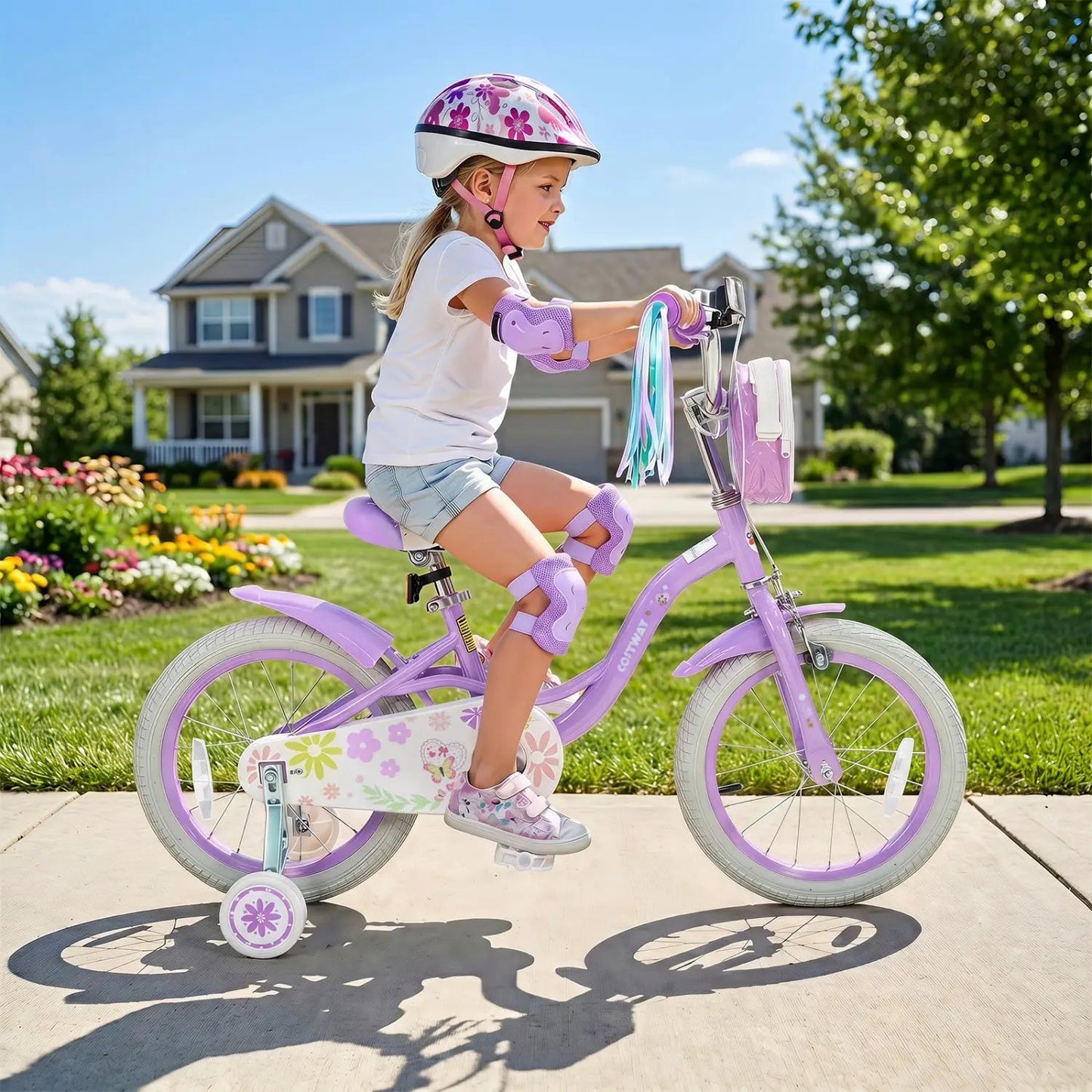 Girls Bike 18 Inch Training Wheels and Front Bag
