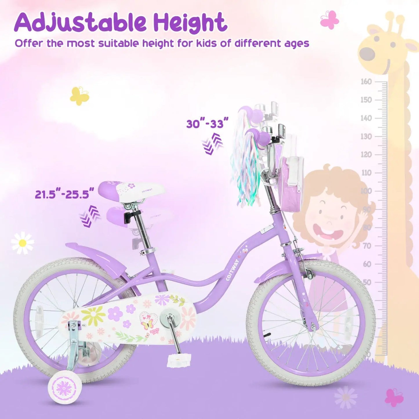 Girls Bike 18 Inch Training Wheels and Front Bag