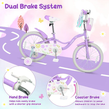 Girls Bike 18 Inch Training Wheels and Front Bag