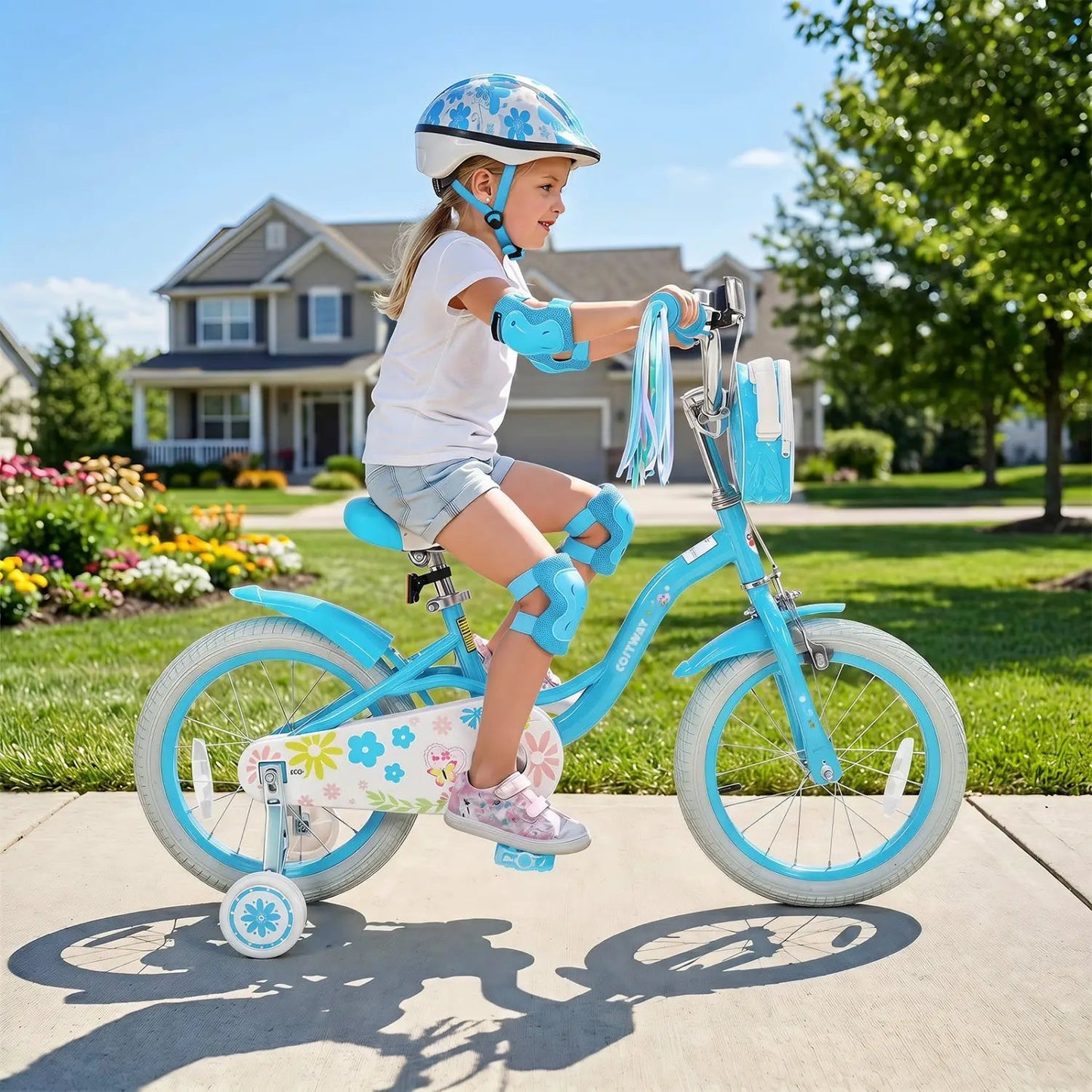 Girls Bike 12-18 With Training Wheels Front Bag