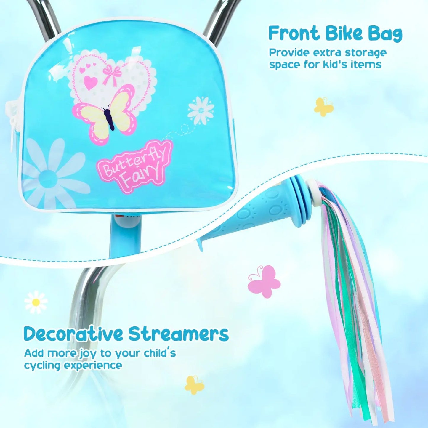 Girls Bike 12-18 With Training Wheels Front Bag
