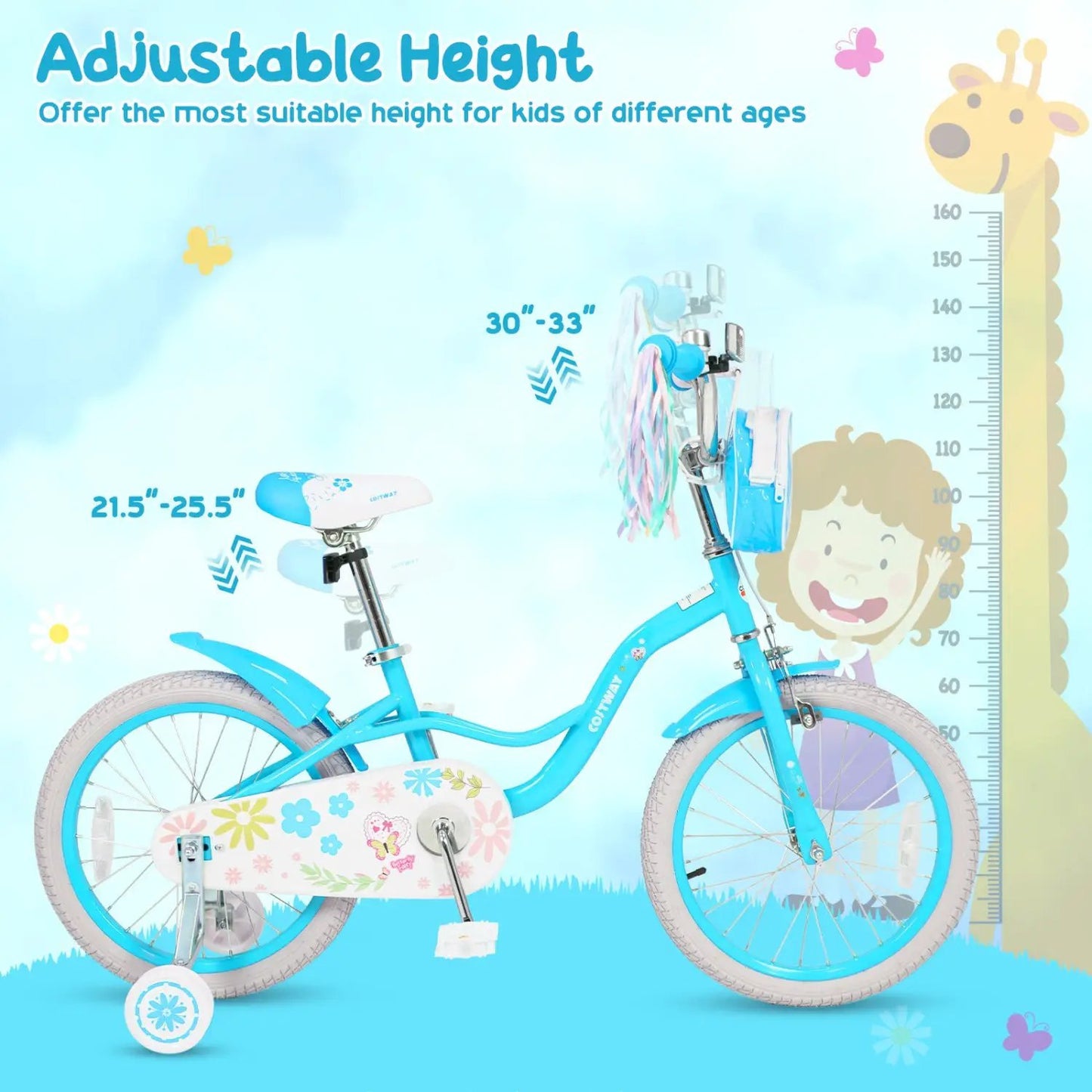 Girls Bike 12-18 With Training Wheels Front Bag