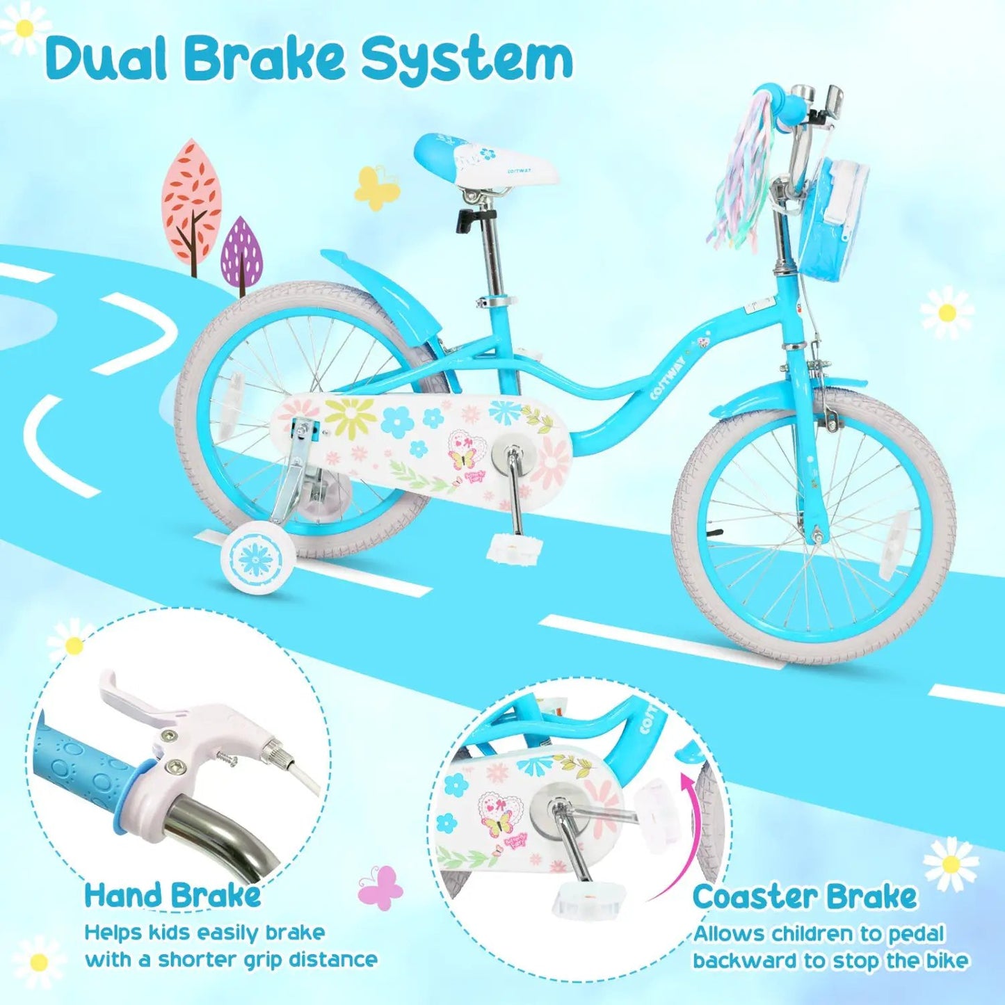 Girls Bike 12-18 With Training Wheels Front Bag