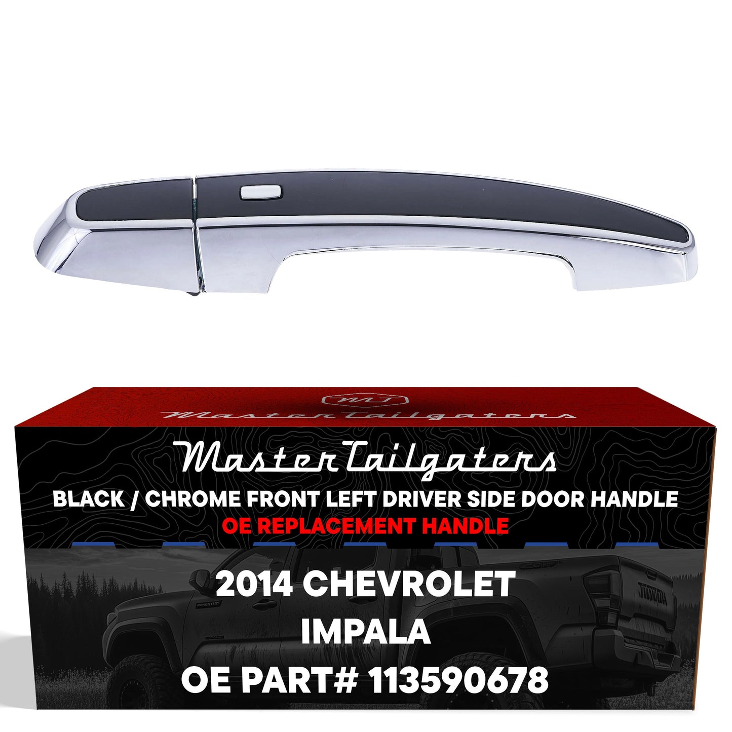 Door handle by Master Tailgaters, black/chrome, front left for 2014 Chevrolet Impala on Tampa Home & Garden Store