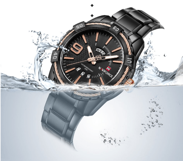 Men's luxury stainless steel waterproof watch with day/date, black dial, accents Stevvex on Tampa Home & Garden Store