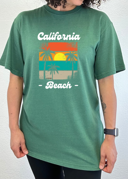 California Beach graphic tee green bamboo viscose/organic cotton palm sunset by Spun Bamboo on Tampa Home & Garden Store