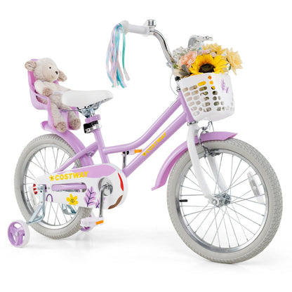 12 Inch Girls Bike Kids Bicycle with Doll Seat and Streamers for Children 3-4 Years Old