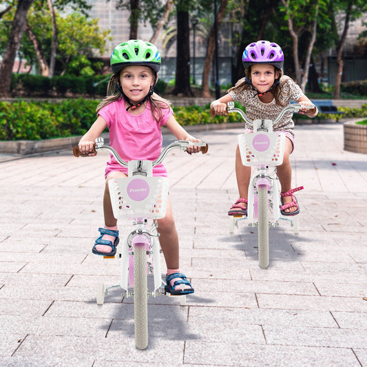 16 Inch Kids Bike with Front Handbrake and 2 Training Wheels-Purple - Tampa Home & Garden Store