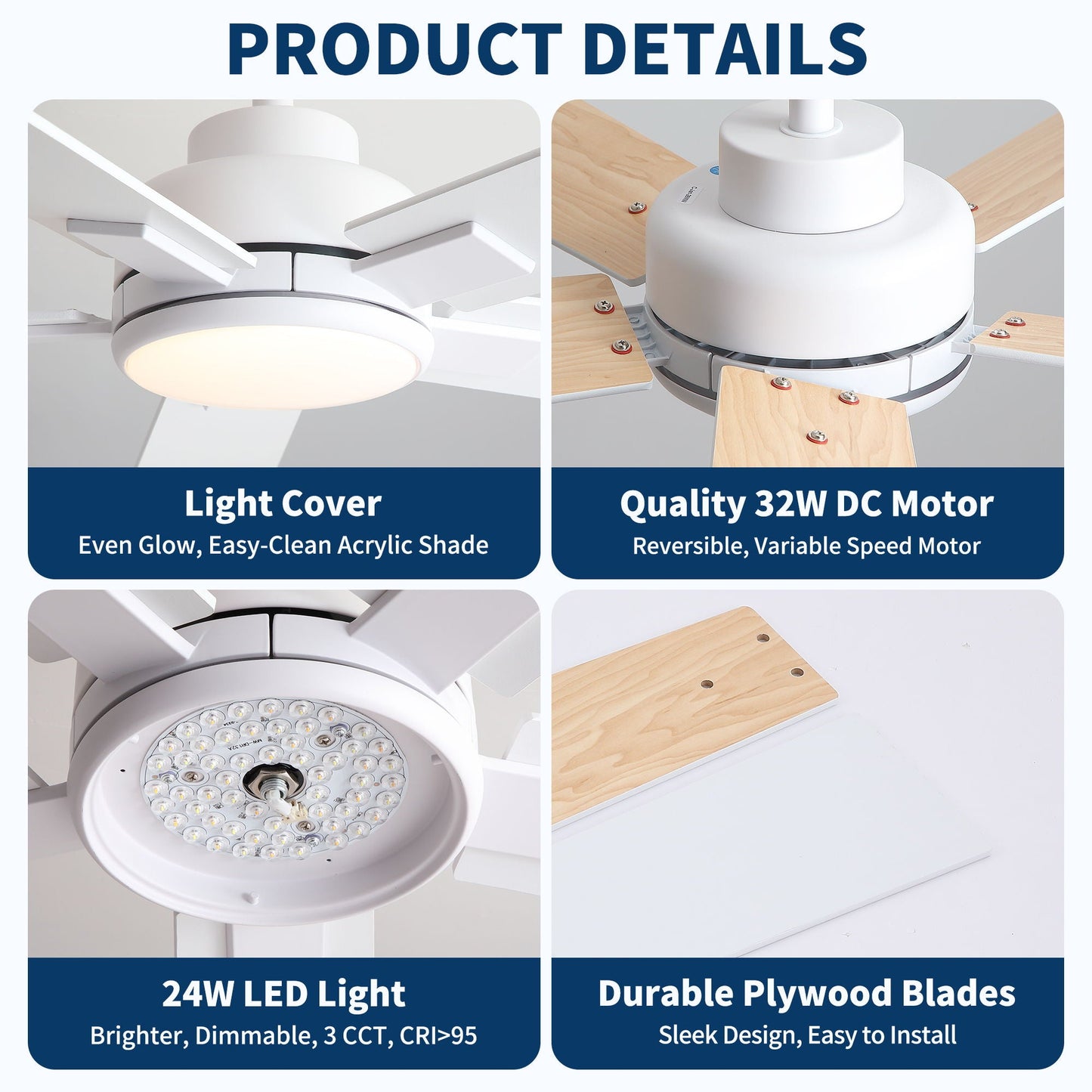 Reversible ceiling fan with integrated dimmable LED light and plywood blades HouseOfZazla on Tampa Home & Garden Store