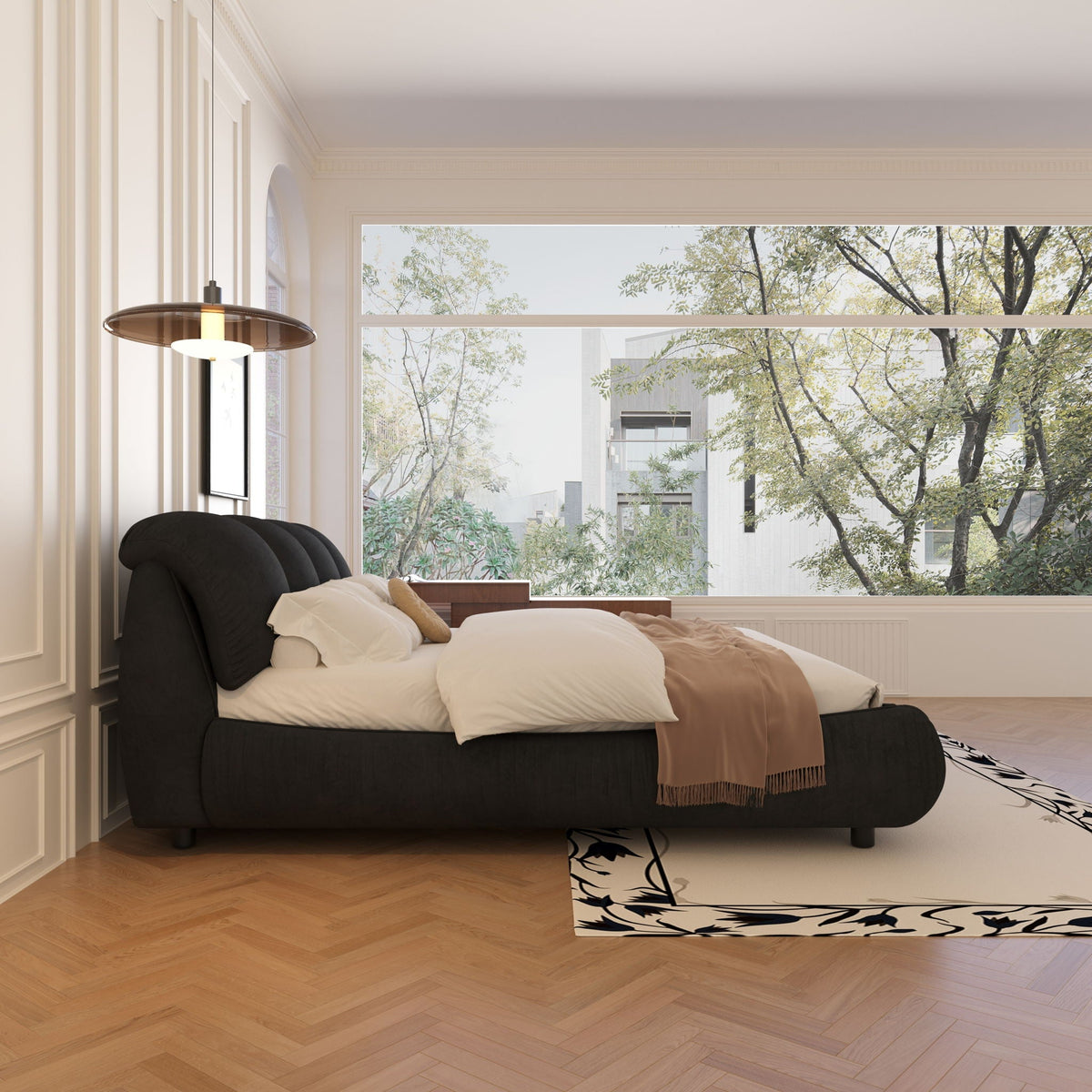 Luxury Upholstered Platform Bed with Oversized Padded Backrest and Solid Wood Frame on Tampa Home & Garden Store