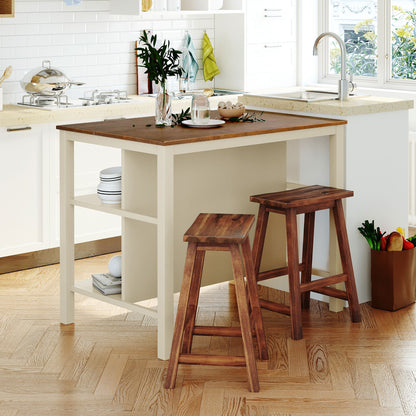 Rustic Kitchen Island and Two Wooden Bar Stools