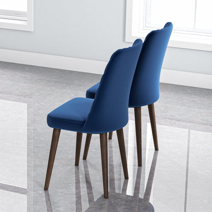 Mid-Century dining chair set of 2 blue upholstered seats with wood legs by HouseOfZazla on Tampa Home & Garden Store