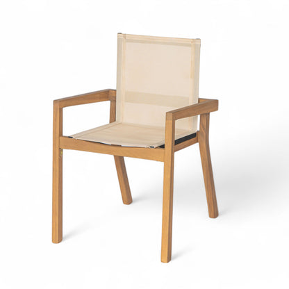 Belfast dining chair set (2) with acacia wood frame and beige mesh seating HouseOfZazla on Tampa Home & Garden Store