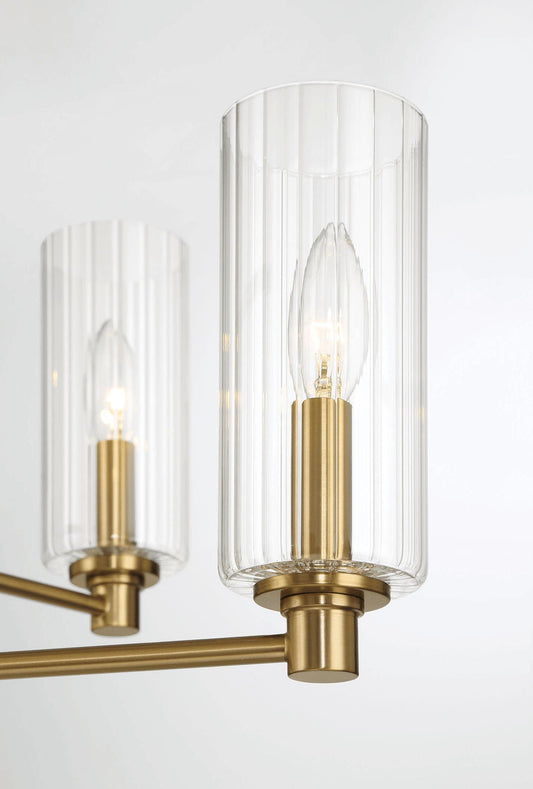 Timeless 6-light chandelier with two clear ribbed glass shades in antique brass finish on Tampa Home & Garden Store
