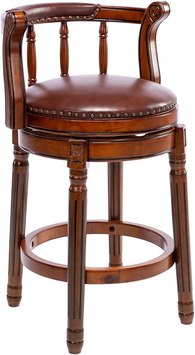 Wooden Bar Stool With a Cow Hide Swivel Seat Back