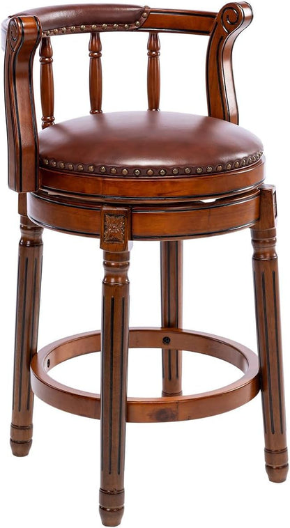 Wooden Bar Stool With a Cow Hide Swivel Seat Back