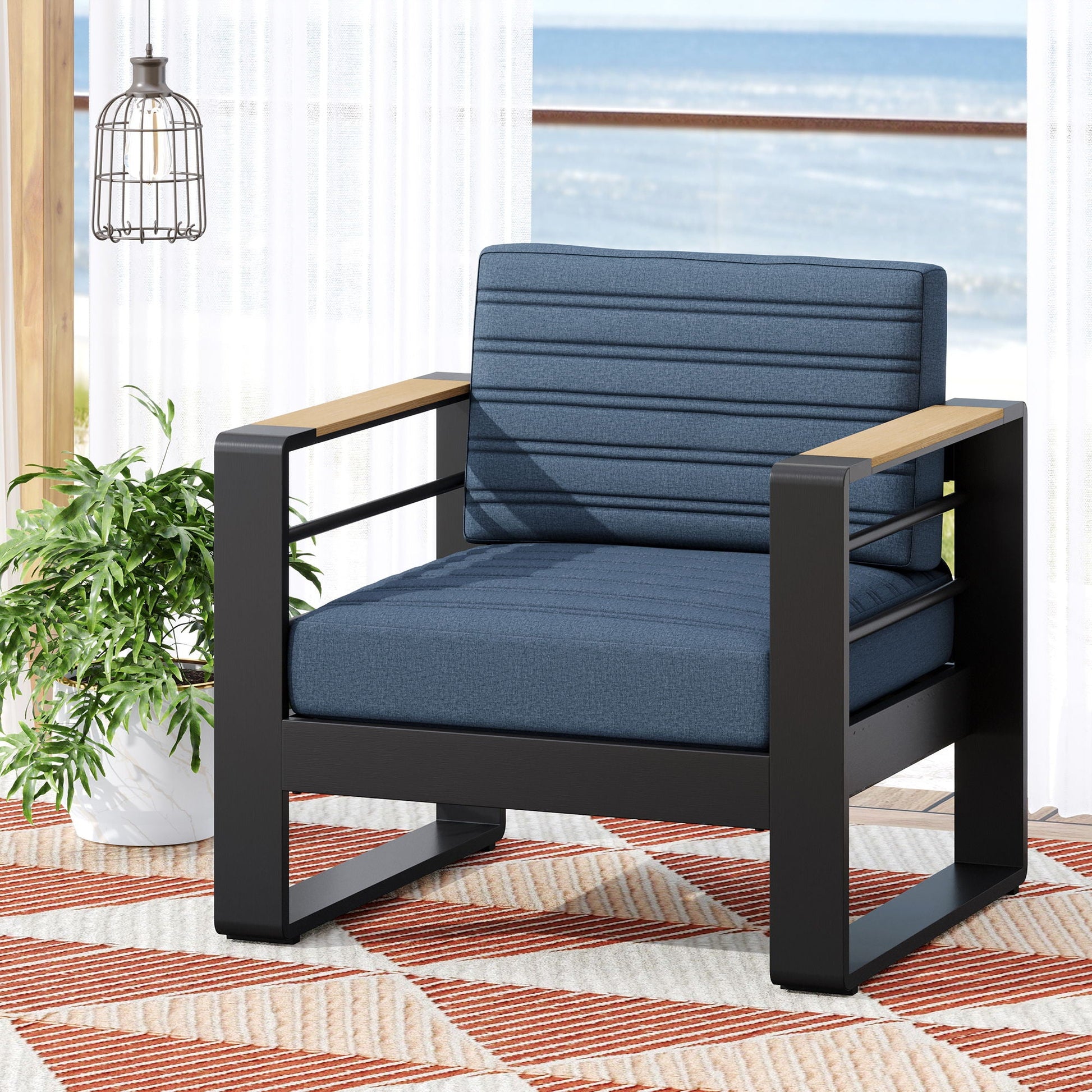 Giovanna Club Chair Set with aluminum frame featuring blue outdoor cushions by HouseOfZazla on Tampa Home & Garden Store