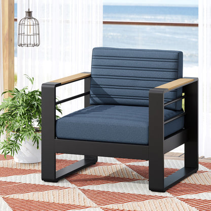 Giovanna Club Chair Set with aluminum frame featuring blue outdoor cushions by HouseOfZazla on Tampa Home & Garden Store