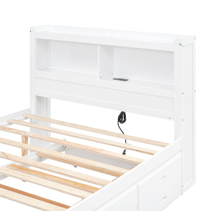 Full Size Platform Bed with Trundle and Drawers in white by HouseOfZazla with USB ports on Tampa Home & Garden Store