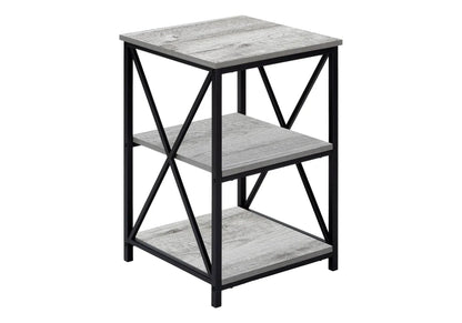 3 Tier Accent Table with marble-look gray shelves and a black metal frame with X-brace on Tampa Home & Garden Store