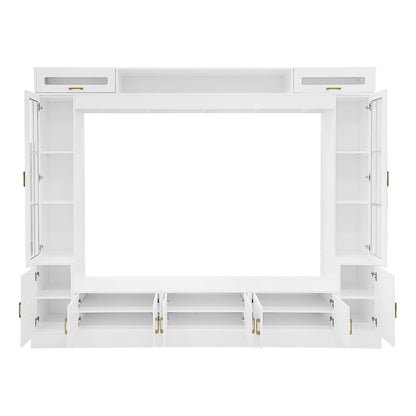 Wall Unit Entertainment Center white with glass doors and gold hardware, central shelf on Tampa Home & Garden Store