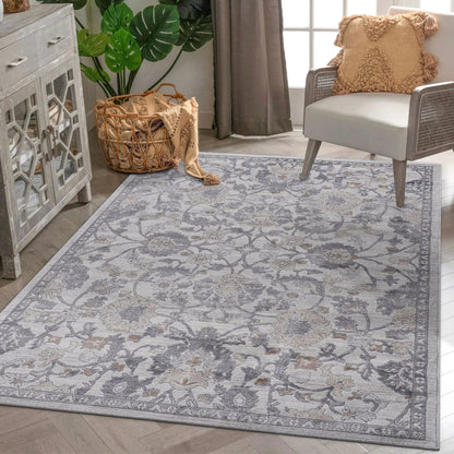 Marfi Trendy Oriental Area Rug by Unique Piece Furniture in blue-gray ivory floral motif on Tampa Home & Garden Store