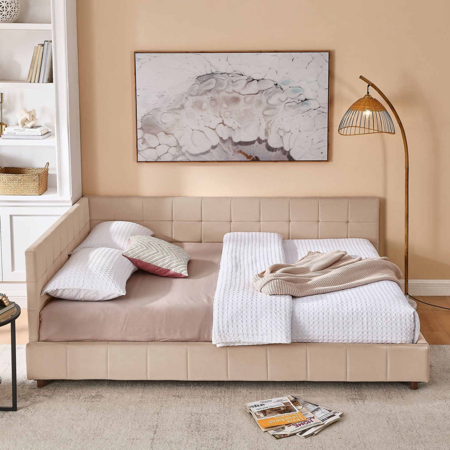 Mid Century Storage Upholstered Tufted Bed Frame