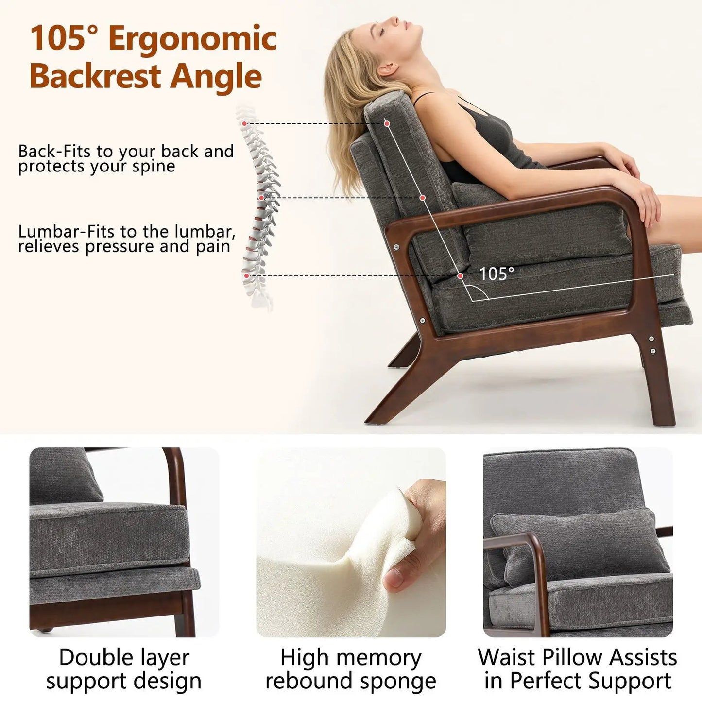 Upholstered Living Room Chair With Lumbar Cushion