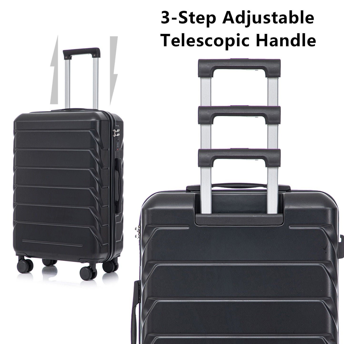 3-piece spinner luggage set black hard-shell with 20/24/28 in sizes, combination lock on Tampa Home & Garden Store