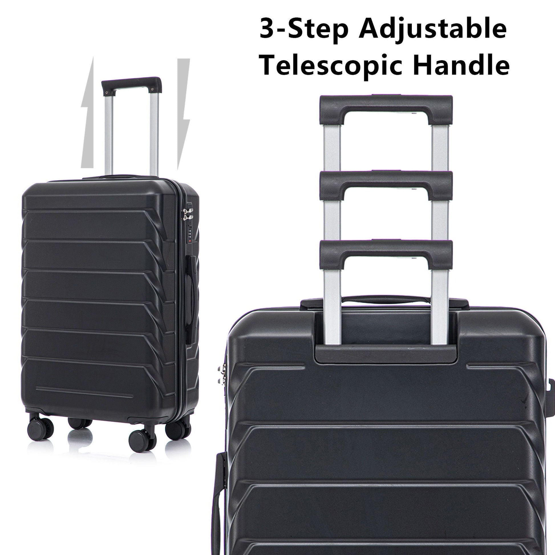 3-piece spinner luggage set black hard-shell with 20/24/28 in sizes, combination lock on Tampa Home & Garden Store