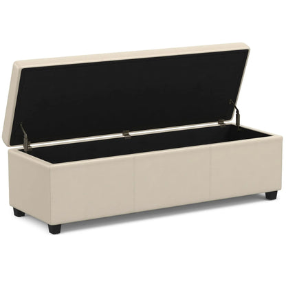 Avalon storage ottoman bench beige faux leather, black interior, lift-top on Tampa Home & Garden Store