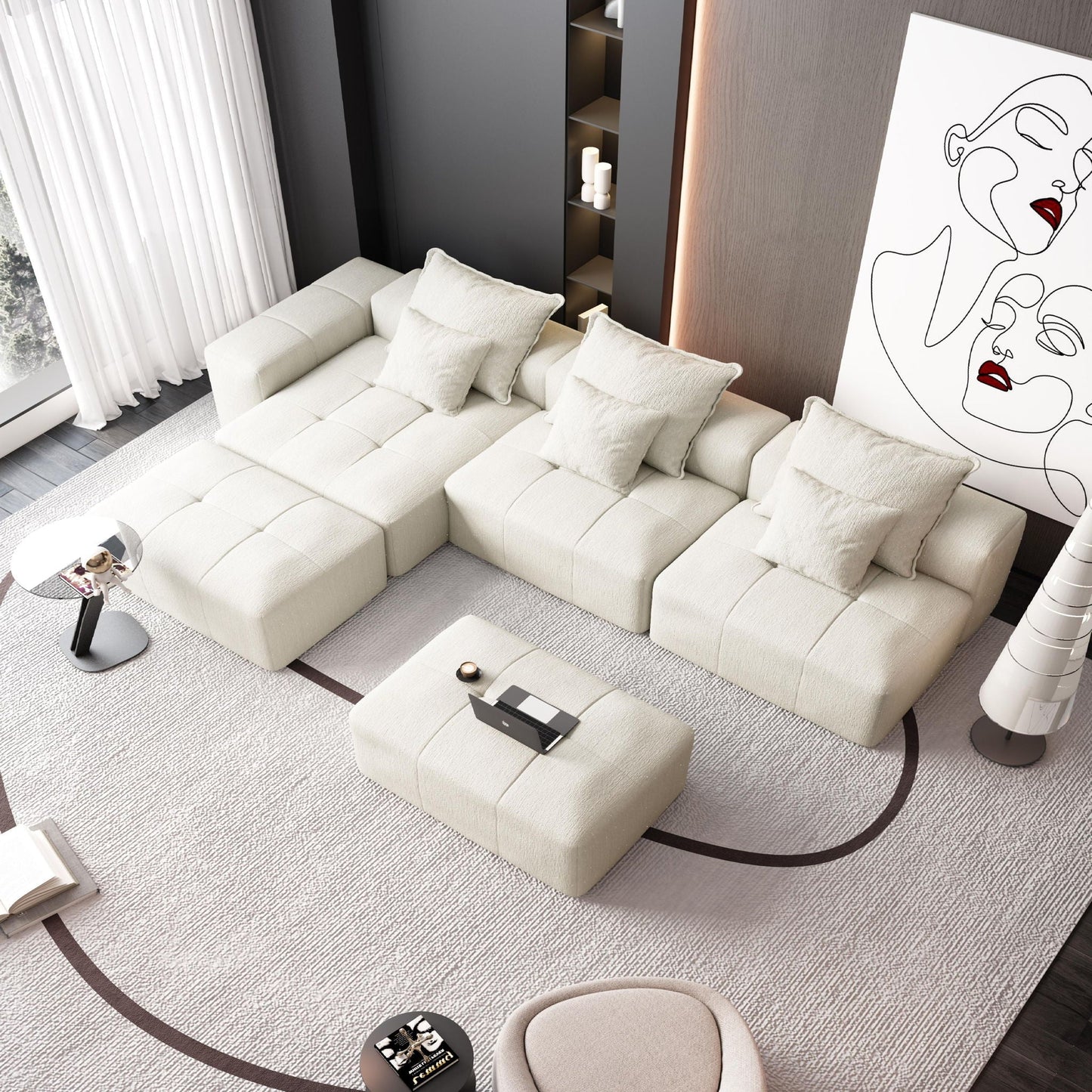 Modern oversized DIY modular sectional sofa by HouseOfZazla in beige fabric with pillows on Tampa Home & Garden Store