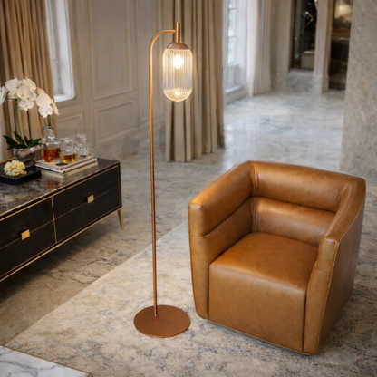 Classic Modern Floor Lamp copper finish ribbed glass shade on Tampa Home & Garden Store