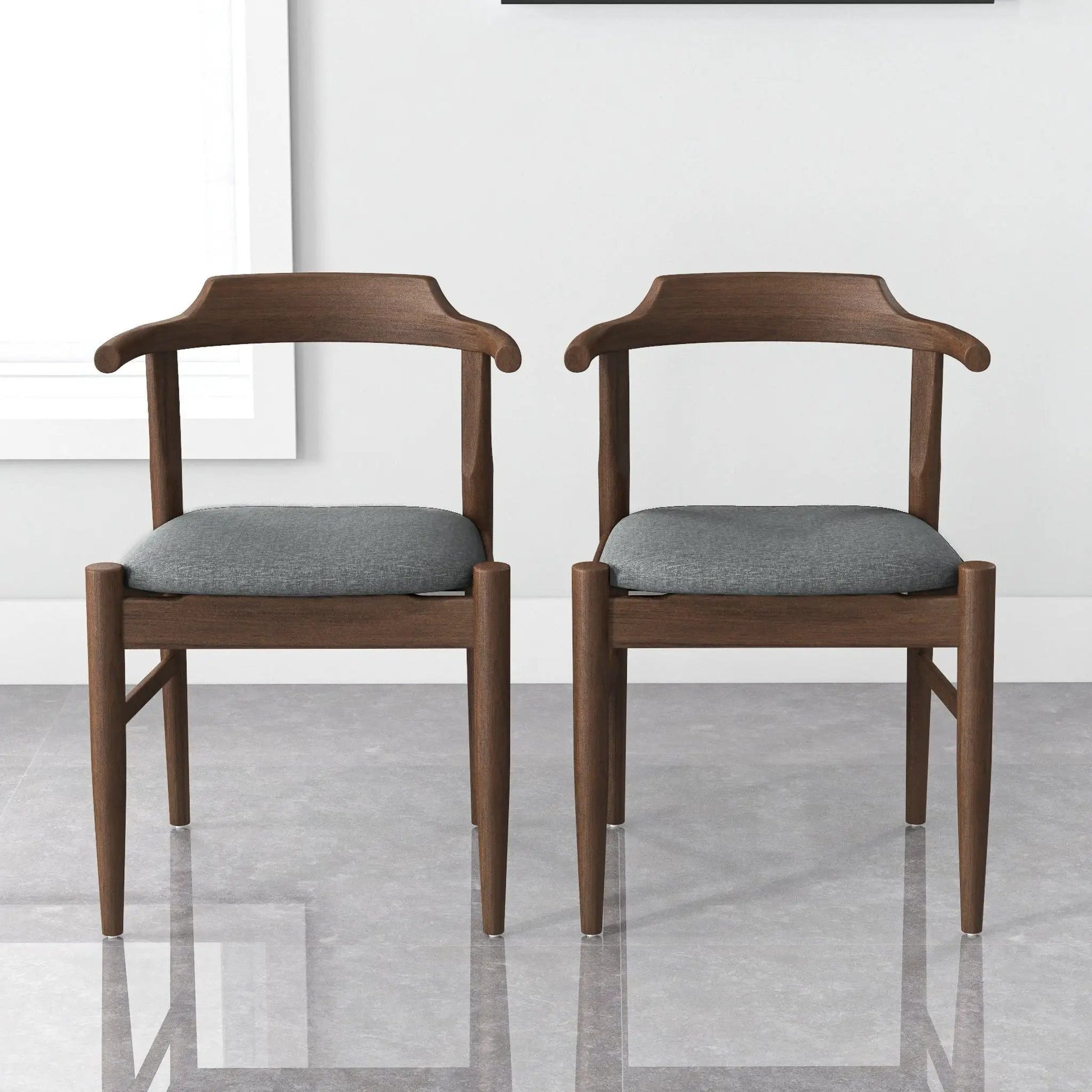 Leon Dining Chair Set of 2, walnut wood frames with gray cushions by Unique Piece Furniture on Tampa Home & Garden Store
