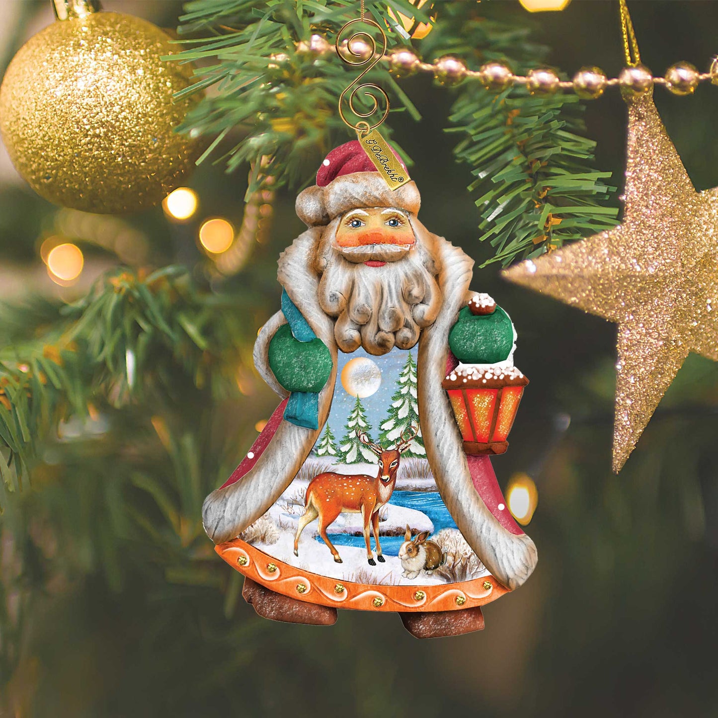 Santa Quiet Day sculpted hand-painted ornament by G.DeBrekht with lantern on holiday decor on Tampa Home & Garden Store