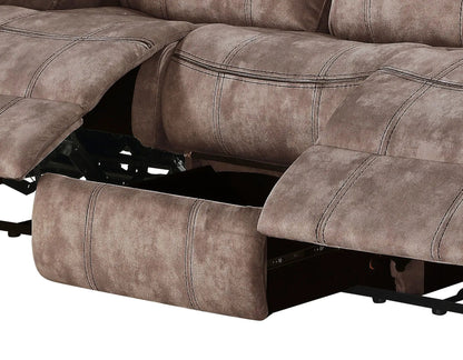 Zubaida two-tone reclining sofa with USB port drop-down table in brown fabric on Tampa Home & Garden Store